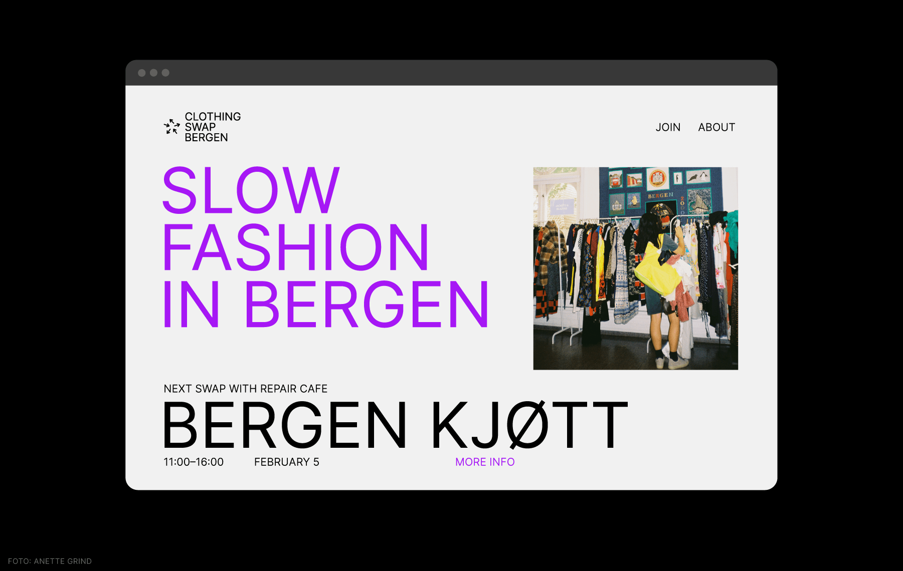 Nettsideskisse for Clothing swap Bergen